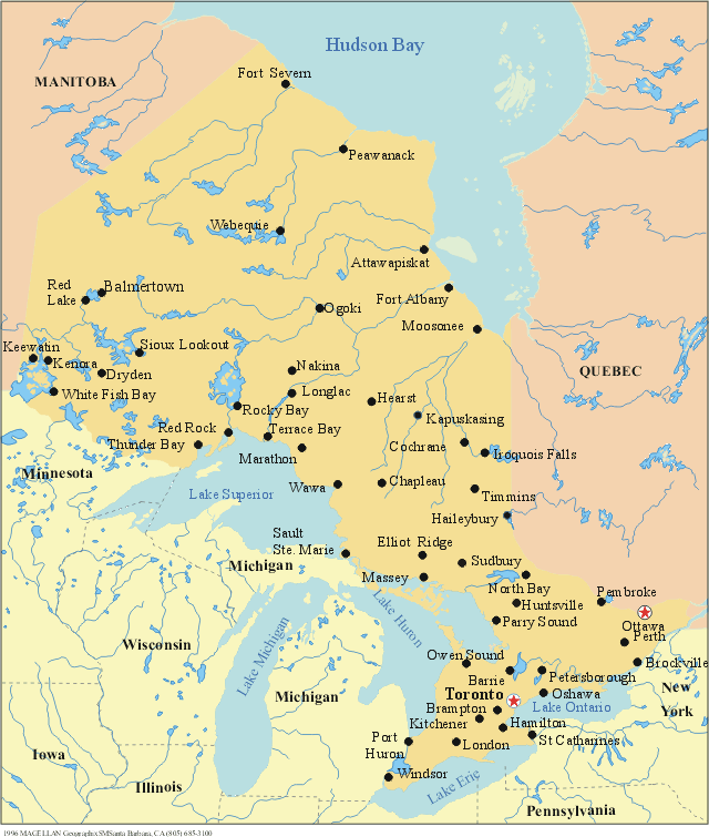 Map of Ontario Fishing Lodges